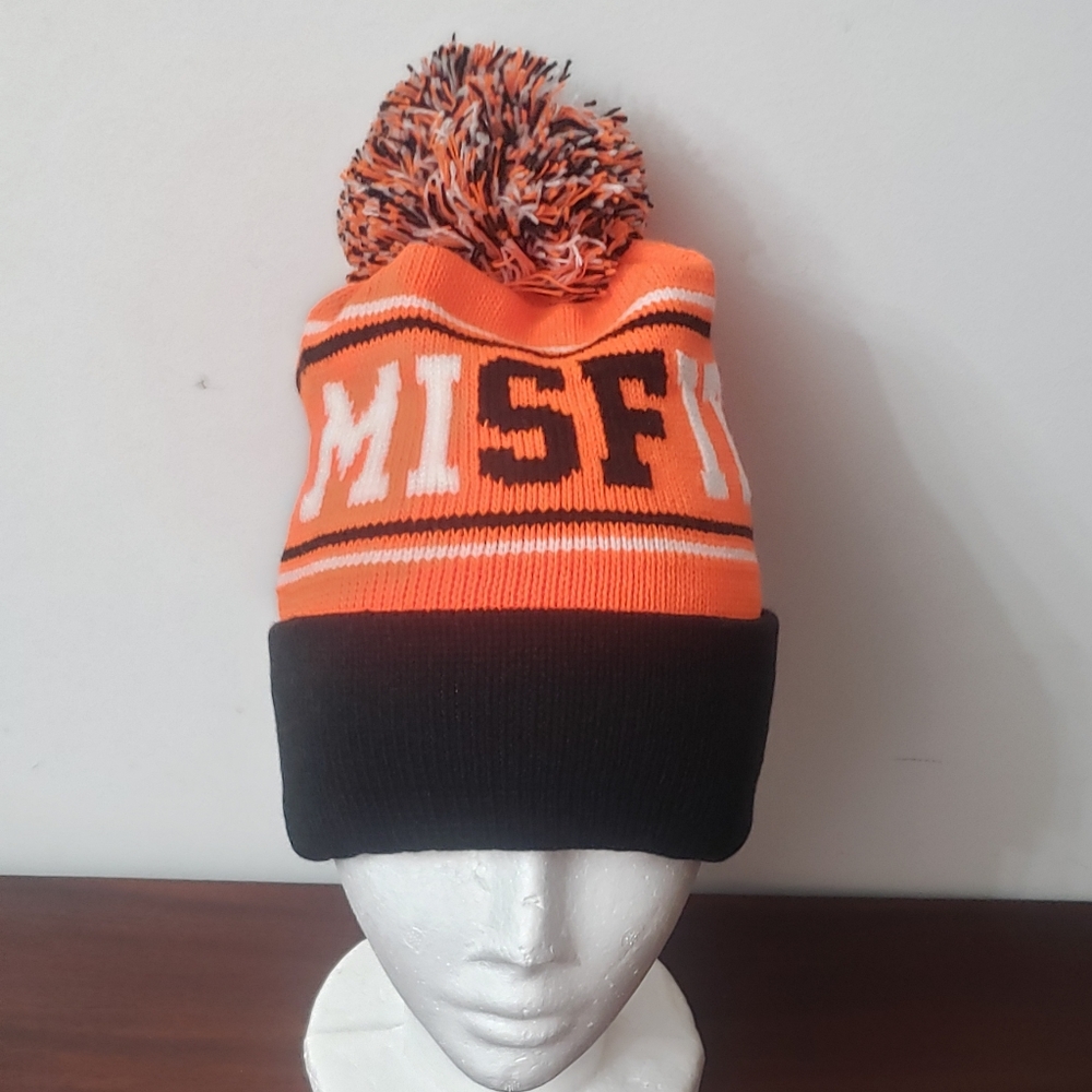 Adapt Clothing Brand Unisex "Misfit" Orange & Black Pom Beanie NWOT